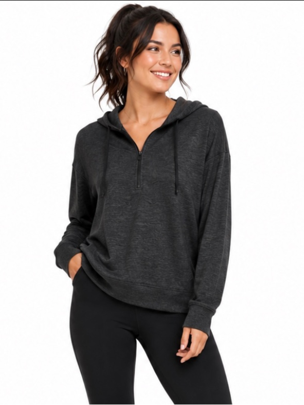 NWT Gaiam Black Heather Half Zip Hoodie Pullover Size S